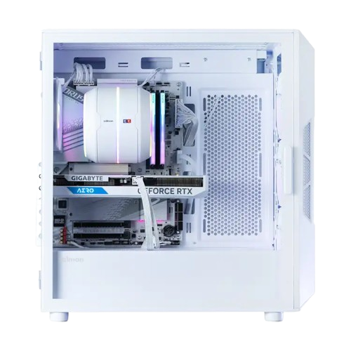 Modell 1 – Mid tower i vitt, härdat glas på sidan, RGB-fläktar, luftkylning